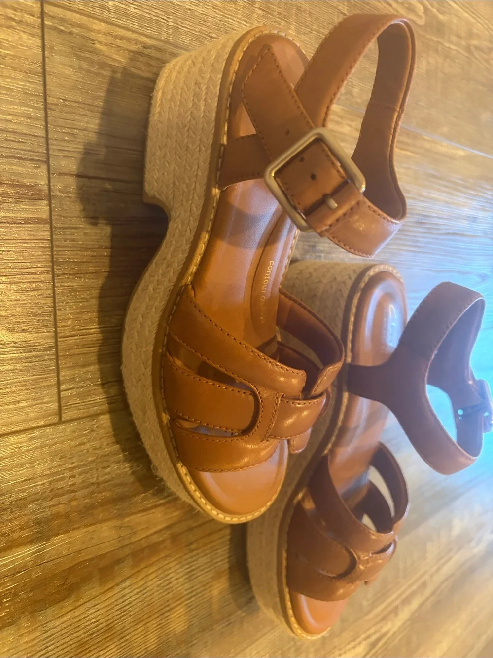 Clarks Tan Leather Platform Espadrille Sandals